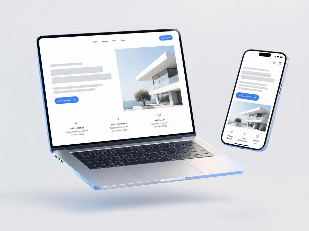Laptop ve telefonda modern bir web sitesi tasarımı